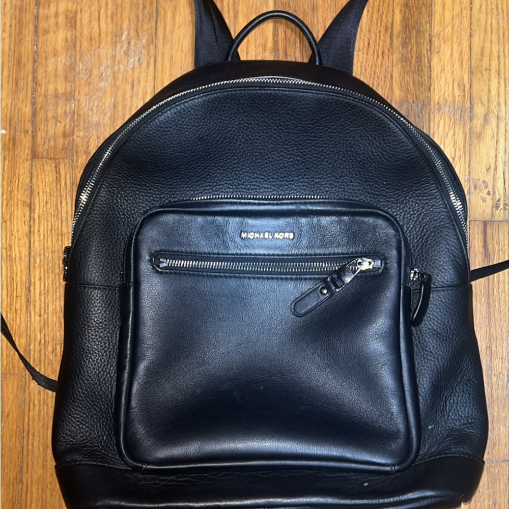 Michael Kors Black Leather Backpack with Minimalist Design